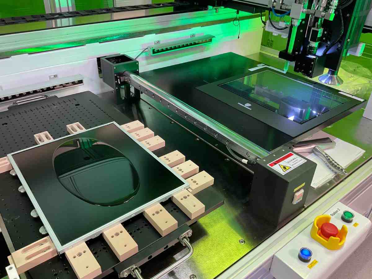 Close-up of precision display production and assembly